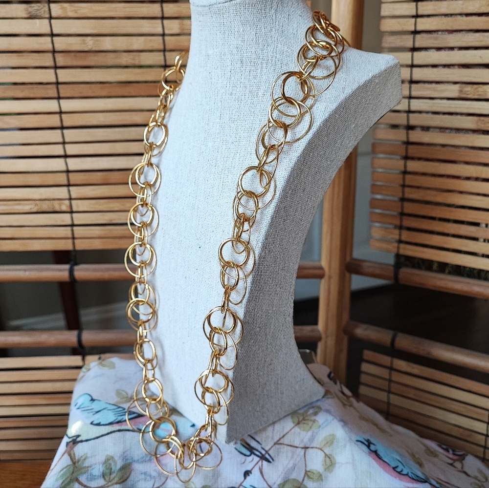 Joan Rivers Gold Tone Double Circles LING Chain Necklace NWOT Layering Signed